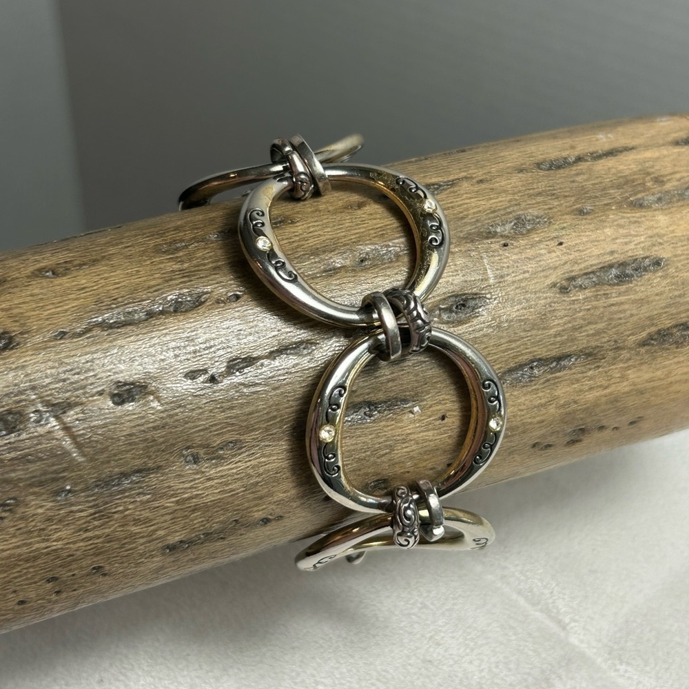Brighton Covet Large Open Link Bracelet Silver Plated Faded Gold Tone Look 8" - Picture 1 of 12